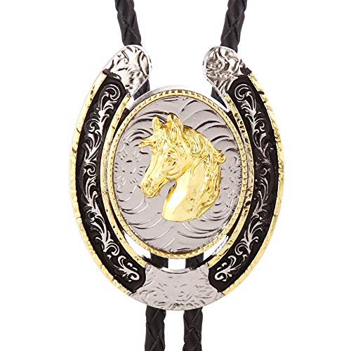 Bolo Tie for Men- Western Cowboy Native American Golden Horse Bolo Tie