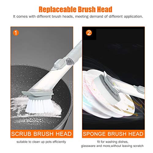 Escova dispensadora de sabão com 1 alça e 3 cabeças de escova Ferramenta para limpeza de cozinha par