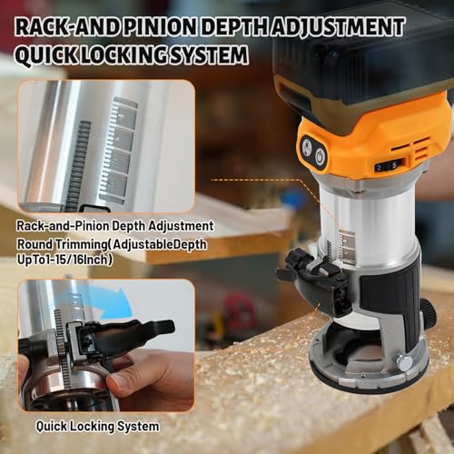 Cordless Wood Palm Router for Dewalt 18-21V Battery, 800W 30000 RPM Brushless Handheld Palm Routers with 6 Speeds for Woodworking Hand Edge Trimmer with 15pcs 1/4" Shank Router Bits 5 Cordless Wood Palm Router for Dewalt 18-21V Battery, 800W 30000 RPM Brushless Handheld Palm Routers with 6 Speeds for Woodworking Hand Edge Trimmer with 15pcs 1/4" Shank Router Bits - Image 5