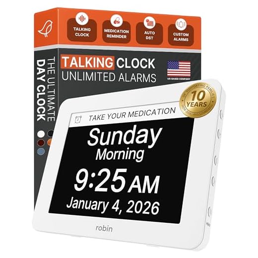 Robin Clock 2025 with Day and Date for Elderly, Clocks for Seniors, Dementia Clock, Digital Calendar Elderly, Bedside Clocks Seniors, Alzheimers Products, Dementia Clocks Extra Large, White