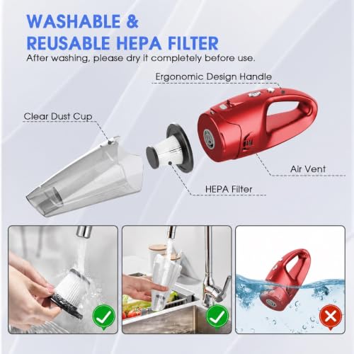 Image of YOOHI Handheld Vacuum Cordless Rechargeable - 6000Pa Mini Hand Held Vacuum, LED Light, 20-25 Mins Runtime, USB Charging, 500ML Cup - Lightweight Small Vacuum Cleaner Cordless for Car /Office /Home
