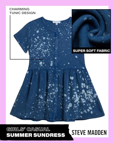 Steve Madden Girls' Dress - Short Sleeve Pull On Tunic Sundress for Girls - Casual Girls Fashion Dresses (4-12)2