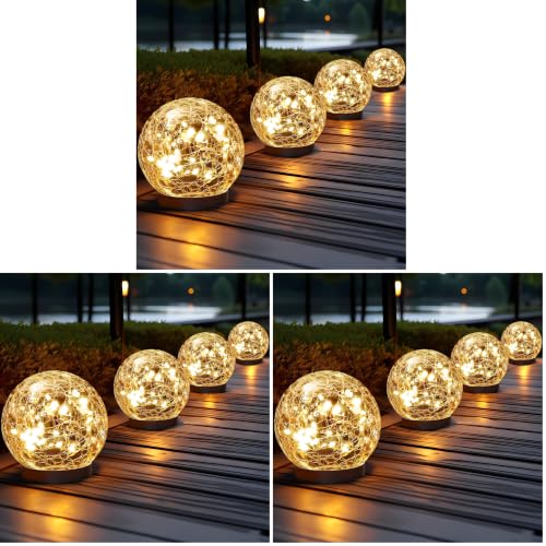 Image of JKIMK Solar Globe Lights Outdoor Waterproof - Cracked Glass Ball Lights for Garden, Patio, Yard, Lawn and Backyard Decor - Solar Orbs for Outside Decorations (Pack of 3)