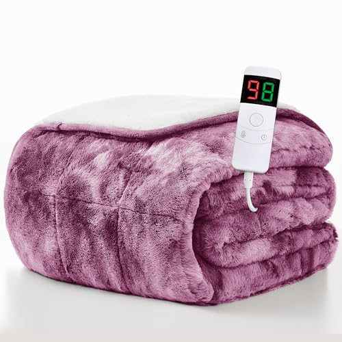 Image of Homemate Heated Weighted Blanket for Adults - 62 inchx84 inch 15lbs Electric Throw Fast Heating Heavy Blanket 1 /2 /4 /6 /8 Hour Auto Off 10 Heat Levels Over-Heat Protection Luxury Faux Fur Sherpa