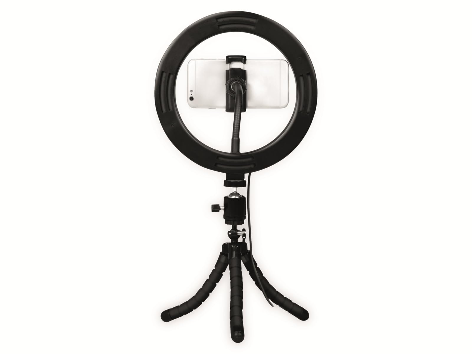 LogiLink AA0151 - lampa pierścieniowa LED (Ø 20 cm) z uchwytem na smartfon, 3 tryby kolorów (naturalny, ciepły, zimny) i 72 diody LED do profesjonalnych filmów i zdjęć, czarna, 72 diody LED (Ø 20)