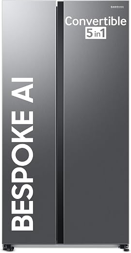 Samsung 653 L, 3 Star, Frost Free, Double Door, Convertible 5-in-1 Digital Inverter, Side By Side AI Enabled Smart Refrigerator with WiFi…