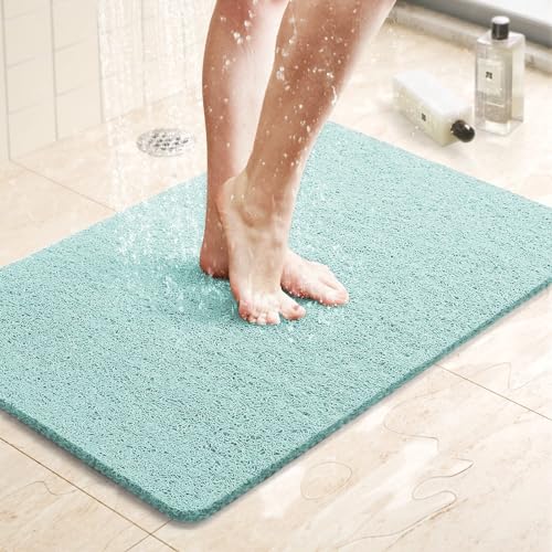 LuxStep Shower Mat Bathtub Mat 24x16 inch Non-Slip Bath Mat with Drain Quick Drying PVC Loofah Bathmat for Tub Shower Bathroom (Phthalate Free Green)