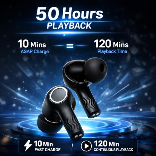 Image of CRYSTA Gaming TWS Earbuds - Ultra Low Latency 40ms, Bluetooth v5.49+ENC for Clear Calling, 50Hrs Playtime, Bass Boosted, Premium Wireless Headphone, Touch Control, IPX4 & Voice Assistance. BLACK
