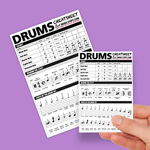Best Music Stuff Drum Cheatsheet Bundle: Small + Large, Laminated, Paper, Drum Rudiments & Styles, Gift Idea
