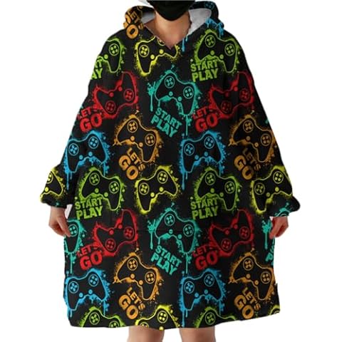 Sleepwish Teen Boys Game Hoodie Wearable Blanket Sweatshirt for Boys Men Adult and Kids Hoodie Blanket Neon Gamer Slogan Hooded Blanket with Sleeves and Giant Pocket (Kids 54" x 28") Cover
