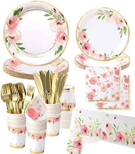 Floral Paper Plates and Napkins Party Supplies - Serves 16 - Flow...