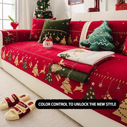Housse de canapé de Noël antidérapante et lavable en chenille