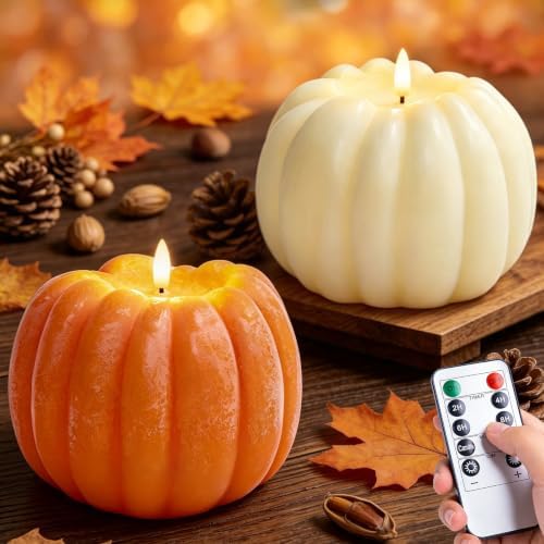 Fall Decorations for Home, Large Flameless Pumpkin Candle, Orange...