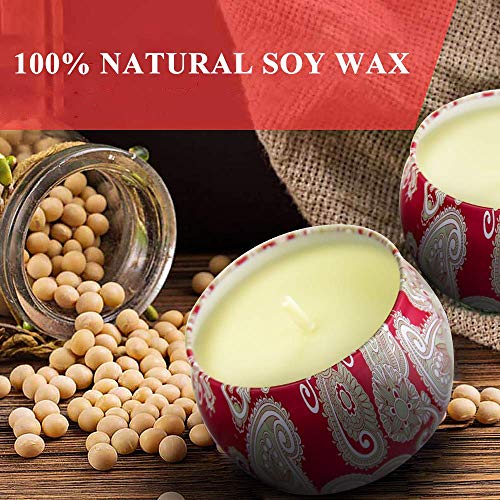 Scented Candles Gift Set, Natural Soy Wax Portable Travel Tin Candle Women Gift, Violet, Lavender, Cider Scent and Spring Fresh, for Stress Relief and Aromatherapy Set of 4 (4 x 4.4 Oz) - Thumbnail 3