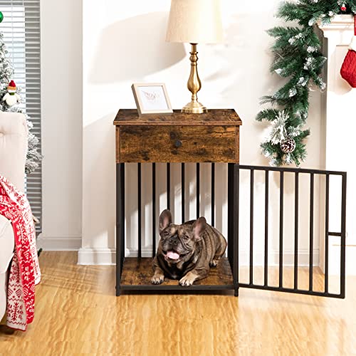 HOOBRO Dog Crate Furniture, Wooden Dog House, Decorative Dog Kennel with Drawer, Indoor Pet Crate End Table for Small… - Image 2