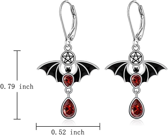 Halloween Bat Earrings for Women Gothic Black Bat Earrings Sterling Silver Red Dangle Drop Leverback Jewelry Halloween Gifts - Image 2