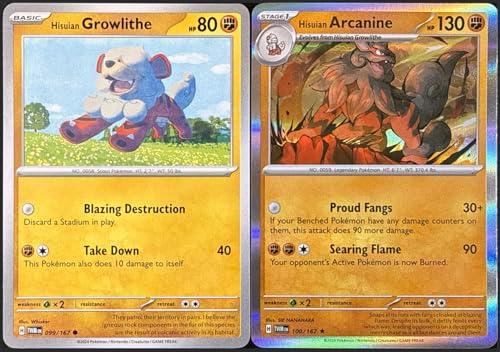 Hisuian Growlithe - 099/167 + Hisiuan Arcanine 100/167 - Twilight Masquerade - Evolution Set - NM/M