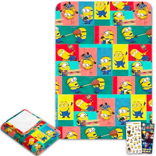 Minions Fleece Blanket Set - Bundle with Despicable Me Cozy Soft Blanket Plus Stickers More for Kids Adults Children | Minions Throw Blanket 50 x 60