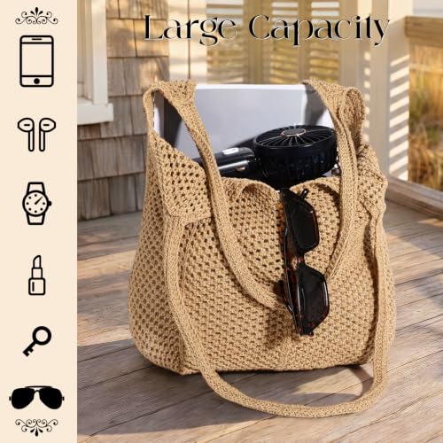 Image of XZQTIVE Crochet Tote Bag for Women Mesh Beach bag for Summer Vacation Aesthetic Hobo Knit Shoulder Bag