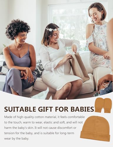 Stretchy Baby Hats and Mittens, Ribbed Neutral Newborn No Scratch Gloves Beanie Hospital Hat Set for Girls Boys4