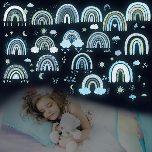 Image of Glow in The Dark Boho Rainbow Wall Decals - Wall Stickers for Kids Boys Bedroom Decoration