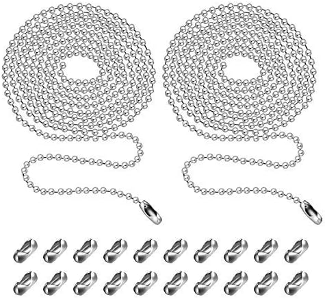 BronaGrand 2pcs 3.2mm Beaded Pull Chain Extension with 40pcs Matching Connectors, Total 20 Feet Beaded Roller Chain,Silver