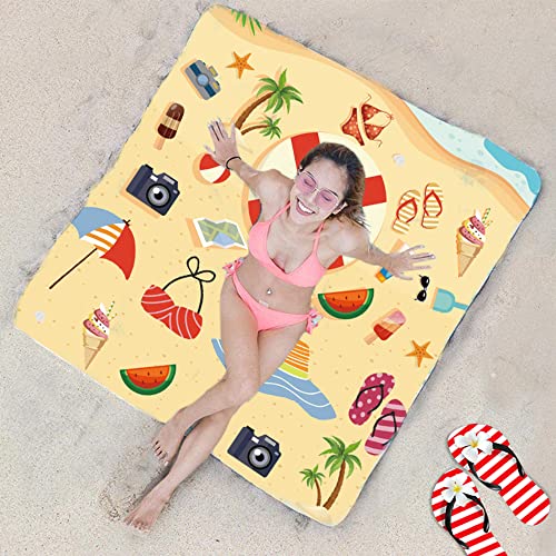 Lxmojitu Microfiber Beach Towel, Sand Free Beach Blanket, Quick Dry Sand Free Lightweight Large Oversized Beach Towel, 63”X63” Beach Towels For Kids, Men, Women, Boys, Girls, Yellow #TOP4