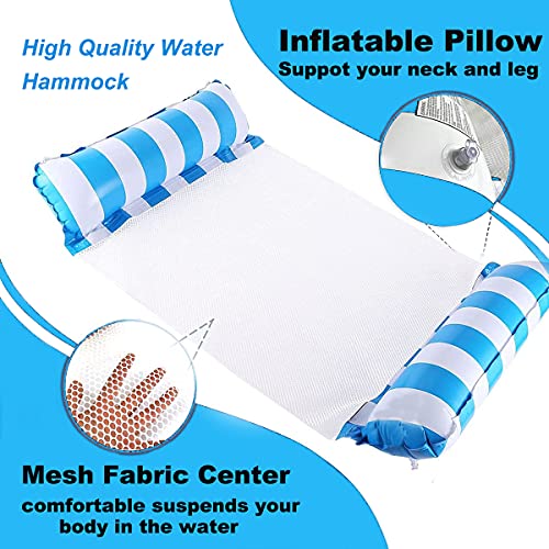 2Pcs 130CM Swimming Pool Float Hammock, 4-in-1 Saddle/Lounge Chair/Hammock/Drifter Inflatable Float Bed Raft Recliner Beach Hot Tub Mat (Blue & Pink) - 2