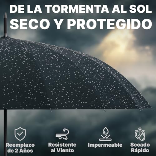Miniatura 7 de Royal Walk Paraguas Grande Xxl Antiviento Para Hombre Y Mujer Automático Abierto Para 2 Personas De 54 Pulgadas Negro Paraguas Resistente Al Viento De Golf Originale Impermeable 16 Varillas 120cm