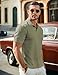 JMIERR Mens Summer Polo Shirt Short Sleeve Casual Fashion Henley Shirts Button Down Knit Textured Men Gift, L, Green