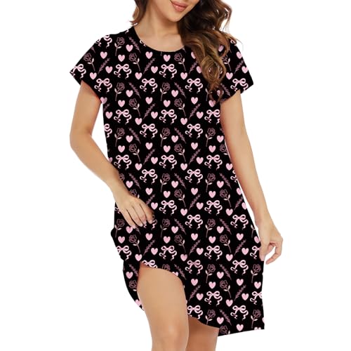 Image of American Trends Nightgowns for Women Cotton Night Shirts Short Sleeve Knee-Length, Sleep Shirts Summer Pajamas Sleepwear