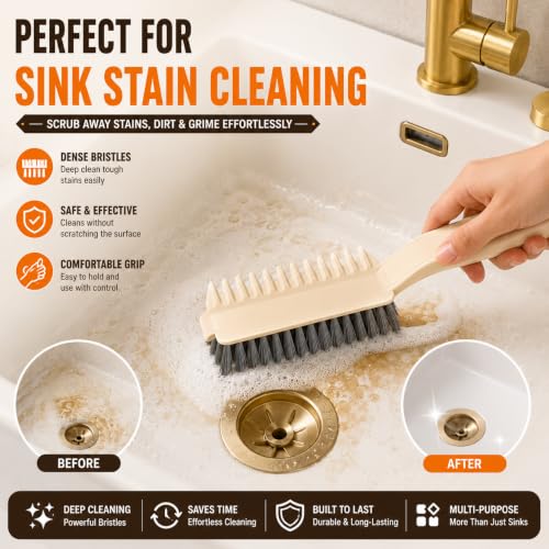 Image of 5-in-1 Multi-Purpose Crevice Cleaning Brush with Built-in Scraper, Comb & Tweezer | Hard Bristle Deep Cleaning Brush for Bathroom Kitchen Sink, Stove Tile Grout Corners Window Tracks & Narrow Gaps