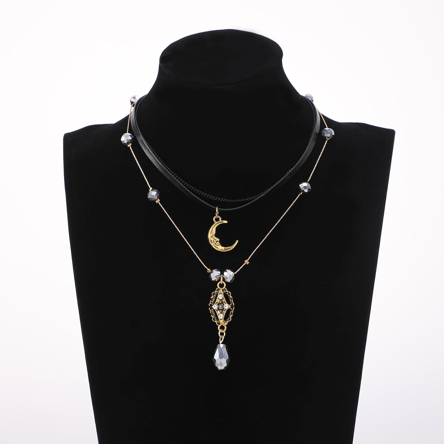 MOSTORY Medieval Moon Renaissance Necklace - Vintage Crescent Choker for Renfaire Jewelry Women, Crystal Black Choker Necklace for Fairy Accessories Elf Cosplay Fantasy Fairycore - Image 6