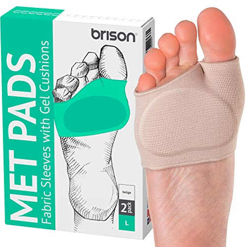 Brison Metatarsal Pads for Women and Men Ball of Foot Cushion - Gel Sleeves Cushions Pad - Fabric Soft Socks for Supports Feet Pain Relief - 2 Pairs (Black, Small)
