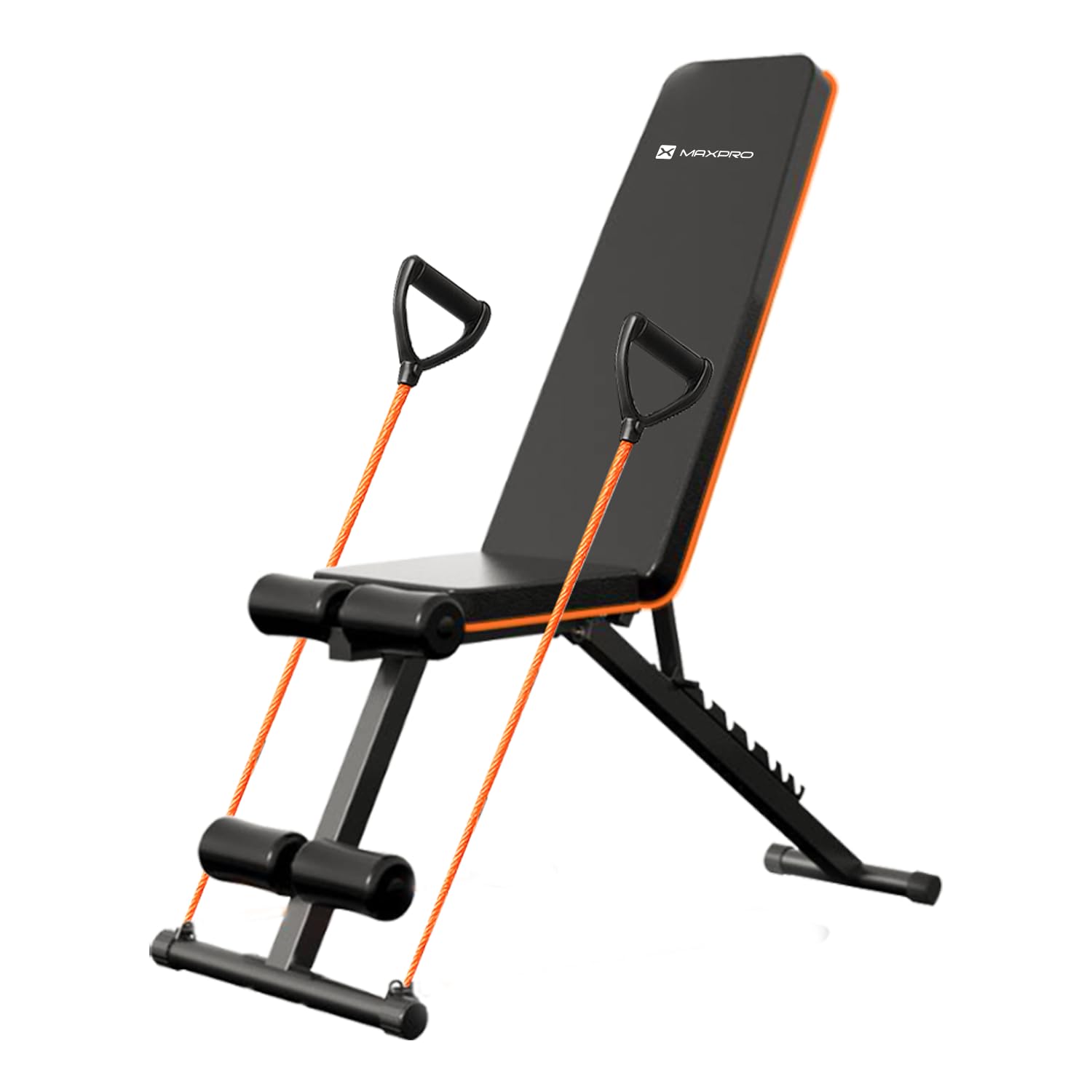 MAXPRO MP-AB300 MAXBENCH Commercial Grade Adjustable And Foldable Gym Bench Incline,Decline & Flat 250 Kg Capacity Fitness Gym Bench with Resistance Ropes For Home Workout,Adjustable Strength Training Bench for Full Body Workout