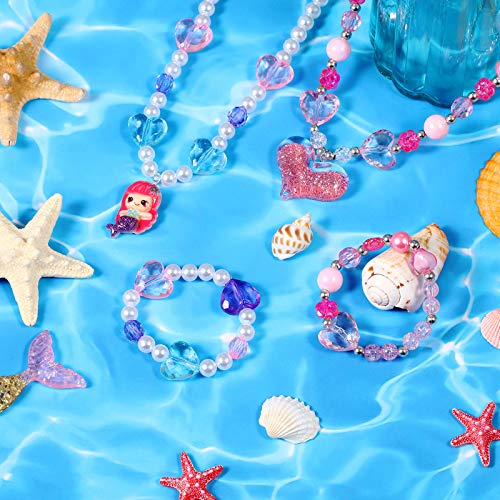 8 Pieces Girls Jewelry Toddler Jewelry Unicorn Necklace Mermaid Bracelet Rainbow Heart Princess Pendants Colorful Beaded Bracelet Little Girls Jewelry For Easter Christmas Party Favors #TOP4