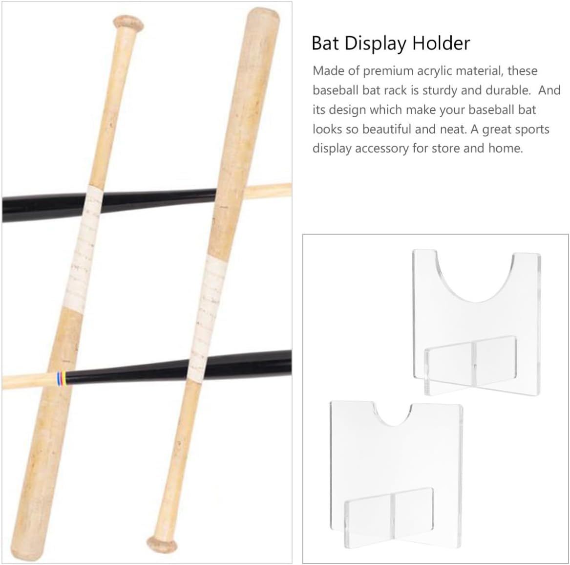 Baseball Bat Display Holder to Save Space Acrylic 2pcs Horizontal Rack Stand and Display Your Collection for Baseball Bats image 5