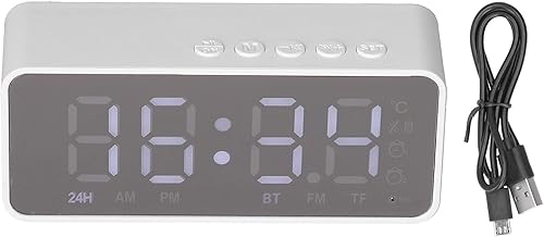 Miniatura 7 de ciciglow Reloj despertador con altavoz Bluetooth, cargador de altavoz junto con espejopantalla, reloj despertador dualtemperaturaFMllamadas