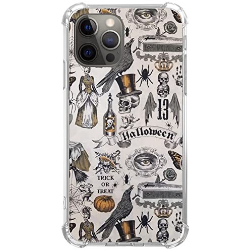 Mehidpur Halloween Hippie Case For Iphone 13 Pro Max,Aesthetic Skull Crow Spider Flower Collage Phone Case For Boys Women Men, Unique Trendy Soft Tpu Iphone 13 Pro Max Case Cover #TOP11