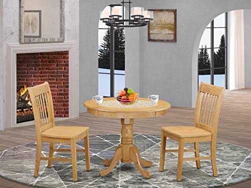 East West Furniture ANNO3-OAK-W Dining Room Table Set, 3-Pieces
