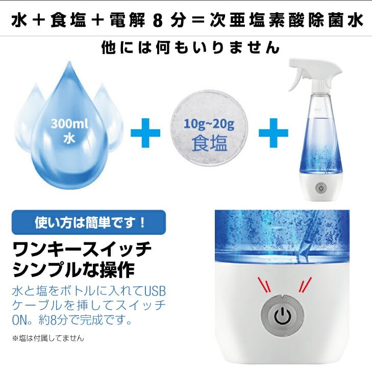 Amazon.co.jp: 次亜塩素酸 除菌水 生成器 除菌液 電解器 次亜塩素酸