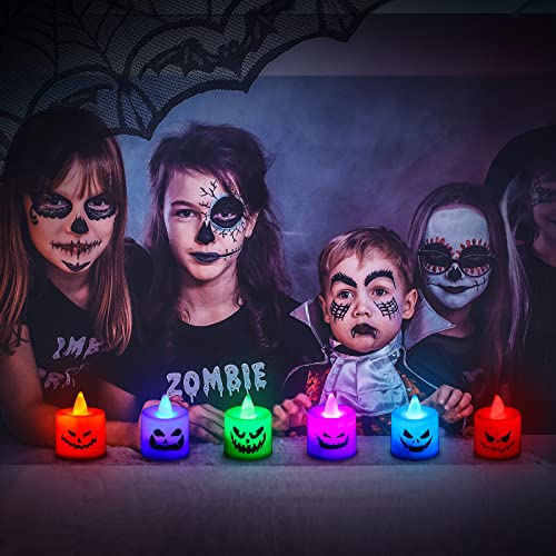 Coume 24 Pcs Halloween Flameless Votive Candles Color Changing Led Tealight Battery Operated For Spooky Decor Gift Home Party Decorations 1.7 X 1.4 Inch, Included #TOP6