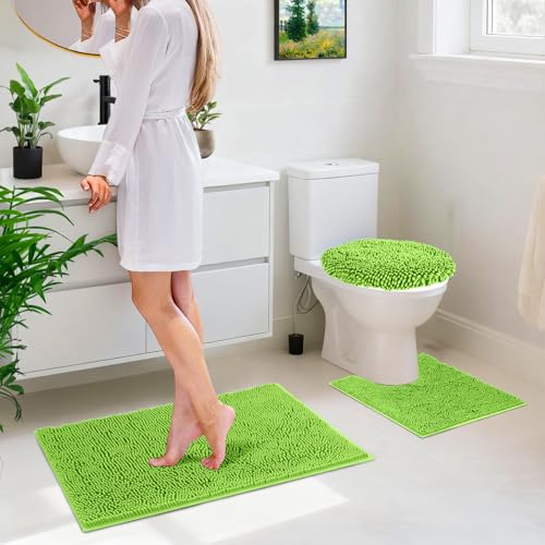 Baahrnom Bathroom Rugs Sets 3 Piece with Adjustable Toilet Seat Cover 19.5"x 18.5" Machine Washable Bath Rug Set with TPR Non Slip Rubber Backing Solid Bath Mat Set for Luxury Bathroom Decoration by Baahrnom - Used condition - Image 7