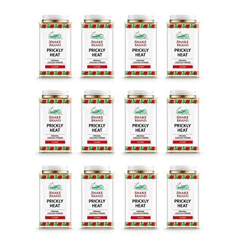 Snake Brand Prickly Heat Poudre rafraîchissante pour le corps 12 x 140g Prix de gros Multi-Pack pour la pharmacie ~ club de sport ~ magasin de santé ~ Spa santé
