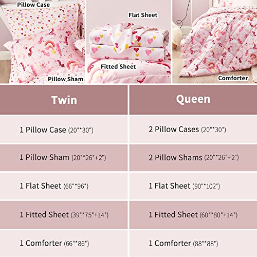 Umchord Unicorn Kids Bedding Set For Girls, Twin Size Bed In A Bag, Super Soft Lightweight 5 Pieces Comforter Set With Sheets, Durable Children Bed Set #TOP6
