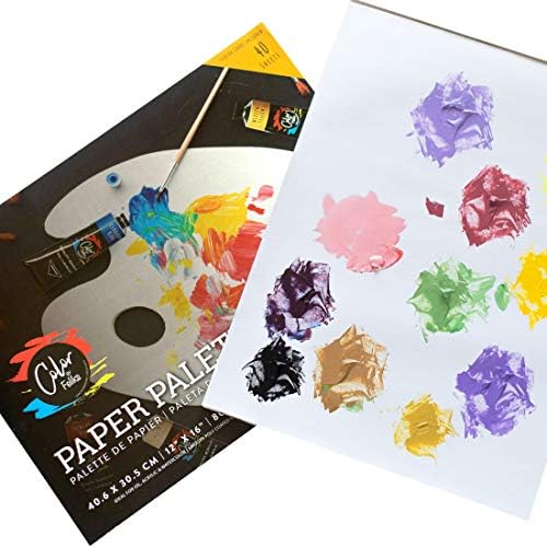 Disposable Palette Paper Painting Pad - ColorByFeliks Paint Pallet for Art 12x16 inch, 40 Sheets, 54 lb Thick Paper -Free Color Mixing Chart - Acrylic, Watercolor, Oil & Gouache  