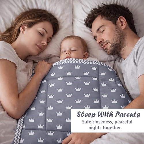 Image of Fareto Combo of Baby Bed with Net | Carry Bag | 4 Pcs Bedding Set (0-6 Months, Baby Size, Cotton) (Crown Grey)