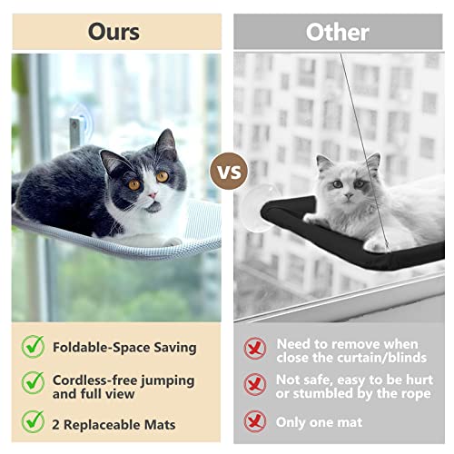 Cat Window Perch Cordless Foldable Cat Window Hammock For Indoor Cats, Cat Window Bed Seat With Metal Frame, Suction Cup Mount, 2 Replaceable Covers, Load Up To 40Lb (Medium) #TOP6