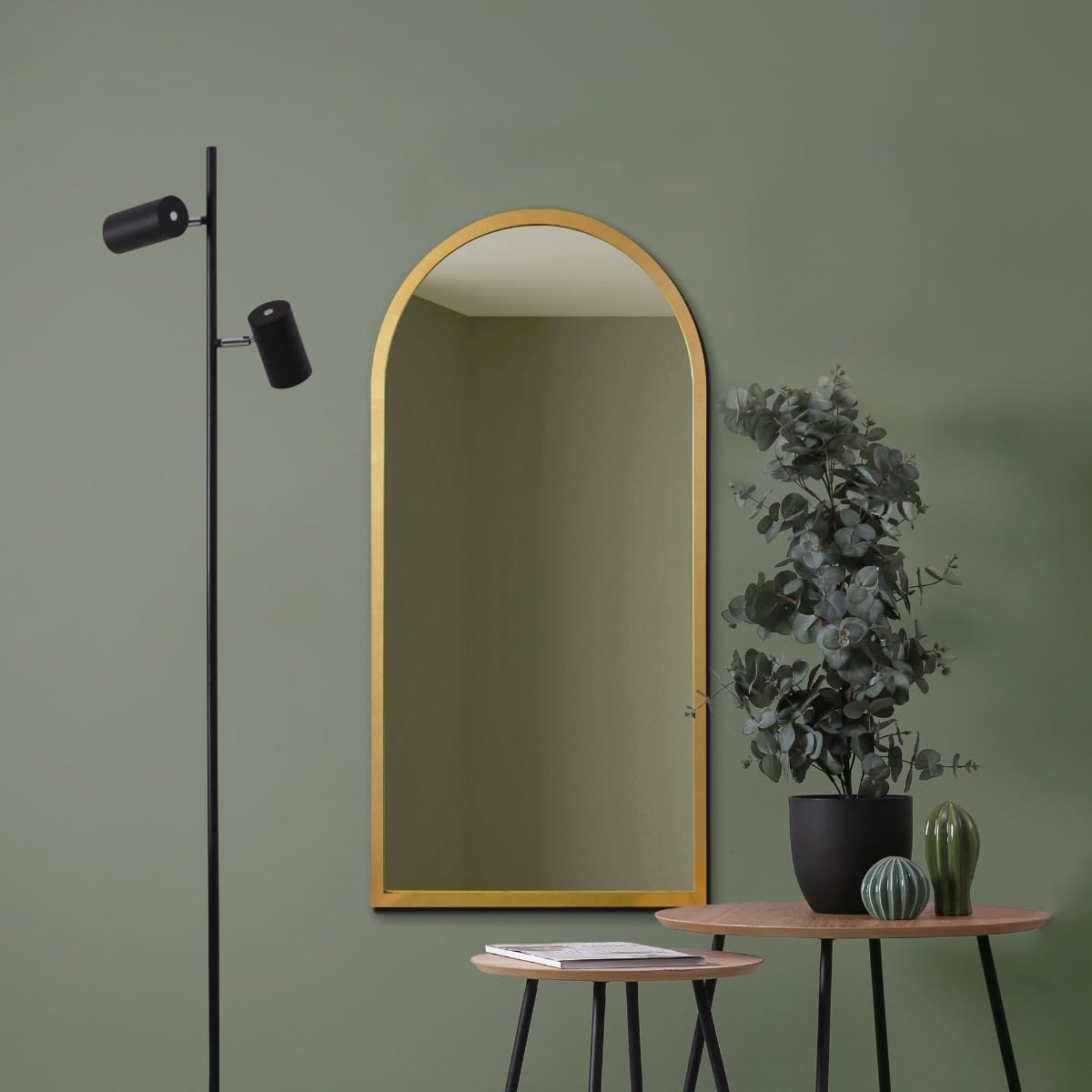 MirrorOutlet The Arcus - Gold Metal Framed Modern Arched Wall Mirror 47" X 23.5" (120CM X 60CM) Black. 2cm Wide Frame and 3cm Deep.…