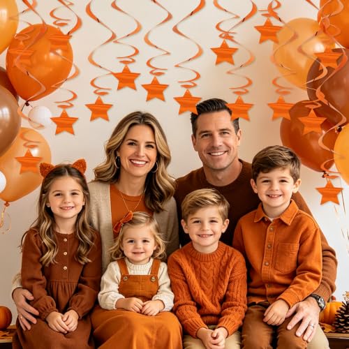 Image of BEISHID Orange Stars Hanging Swirls Pre-Strung Stars Hanging Decorations for Baby Shower Thanksgiving Fall Birthday Decorations Supplies,Pack of 15